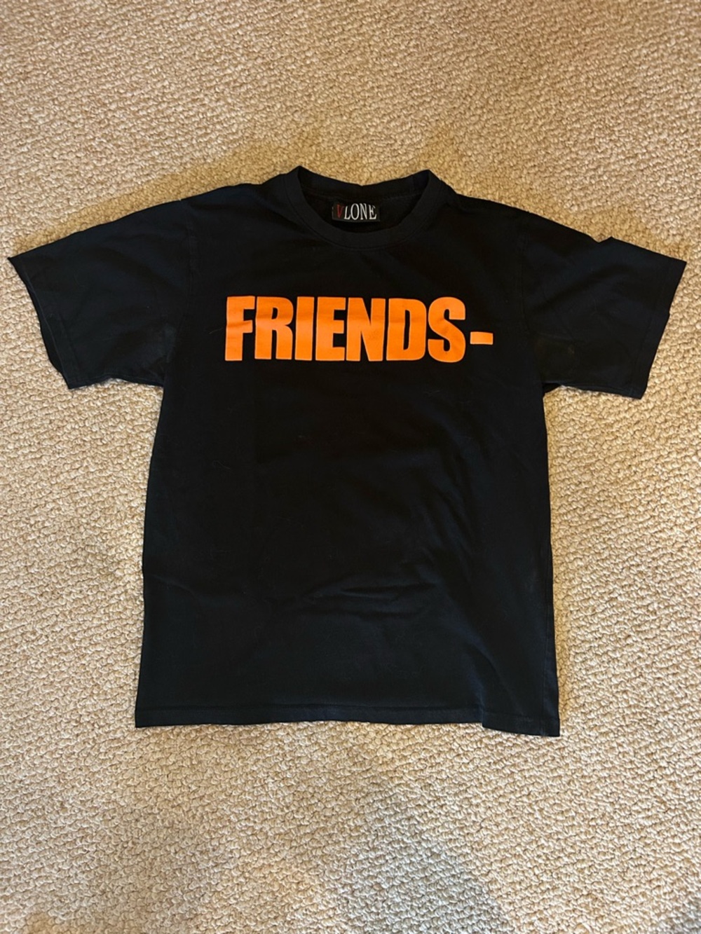 VLONE Black Tee with Red & White Logo Tag